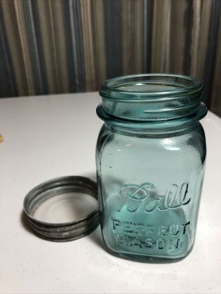 Vintage 1923 - 1933 One Pint Blue Ball Perfect Mason Canning Jar 2 With Zinc Lid