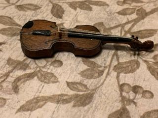 Vintage Artisan 1/12 Scale Dollhouse Miniature Wood Violin,  Signed Harold 