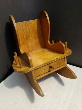 Vintage Wooden Rocking Chair Pin Cushion Thread Holder Sewing Accessory Drawer