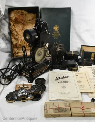Pathe / Pathex 9.  5mm Baby Movie Camera W/ Motor And Projector 1920s - Box - Film