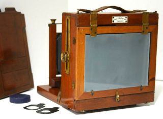 MAHOGANY 1/2 PLATE HAND & STAND CAMERA by PERKEN SON & RAYMENT,  D.  D.  S.  1890s 2
