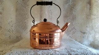 Large Vintage Revere Copper Tea Kettle Wood Handle