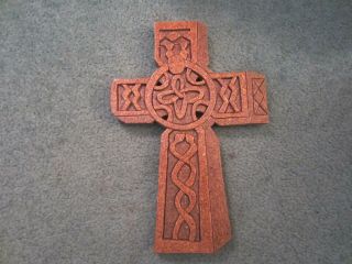 Vintage Puckane Crafts Irish Folk Art Handmade 3d Wooden Celtic Cross Brown