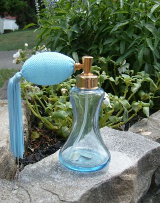 Elegant Devilbiss Hand - Blown Ice - Blue Crystal Perfume Atomizer Bottle W/new Bulb