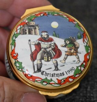 Lovely Halcyon Days Enamels Christmas 1990 Round Trinket Box