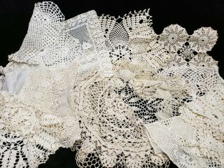 12 Big Vintage Antique Hand Crocheted Doily Tablecloth Runner Cream White Shades