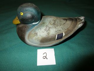 Small 7 " Vintage Drake Mallard Paper Mache Duck Decoy - Labeled 2