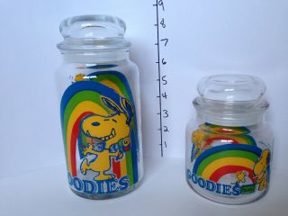 Set Of 2 Vintage 1965 Peanuts Snoopy Woodstock Glass Goodies Canister Jar