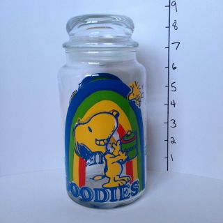 Set of 2 Vintage 1965 Peanuts SNOOPY WOODSTOCK Glass Goodies Canister Jar 2