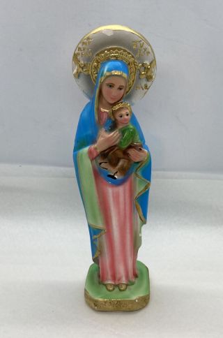 Vintage Madonna & Child Statue & Columbia Statuary Italy 8.  5” With Chips