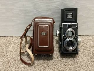 Vintage Zeiss Ikon Ikoflex W/ Leather Case Tessar 75mm F3.  5 Lens