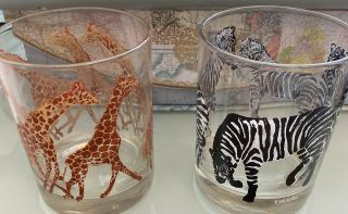 Set 2 Vintage Tastesetter Zebra And Giraffe Low Ball Glasses