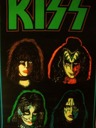 Vintage Kiss 1992 Four Solo Faces Black Light Poster