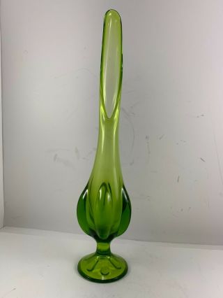 Vintage Mid - Century Viking Glass Green Stretch Art Glass Bud Vase 12 " Tall