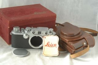 [mint - ] Leica Iiif Red Dial Sm Camera 631324 Body W/leather Case