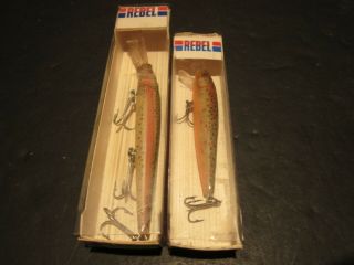2 Vintage Rebel Naturalized Fishing Lures Plugs Rainbow Brown Trout & Box