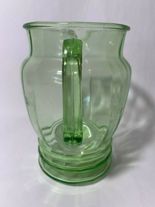Vintage Green Depression Glass Pitcher,  Etched Grape and Vine Design 2