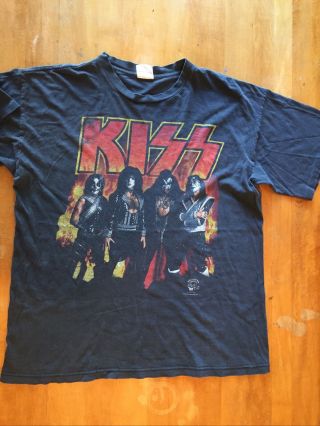 Vintage Kiss Cronies Fire Pose Faded Black T - Shirt Xl Xlarge 1996 Single Stitch