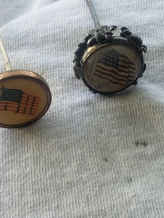 2 Antique American Flag Hat Pins