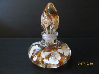 Vintage Signed Joe St Clair Perfume Bottle Amber / White Flowers -