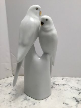 Vintage Hollohaza Porcelain Bird Figurine Parrots White / Gold
