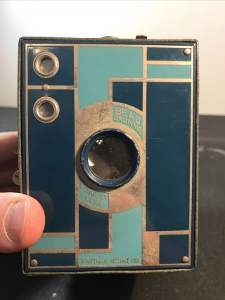 Kodak 1930 Art Deco No.  2A Beau Brownie Camera Blue 2