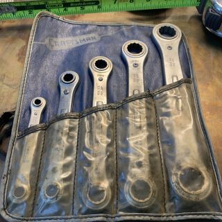 Vintage Craftsman 5 Pc Sae Ratcheting Box End Wrench Set W/ Tool Roll Usa = =