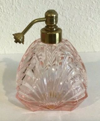 Vintage Irice Pink Ridged Glass Perfume Bottle With Atomizer Missing Bulb