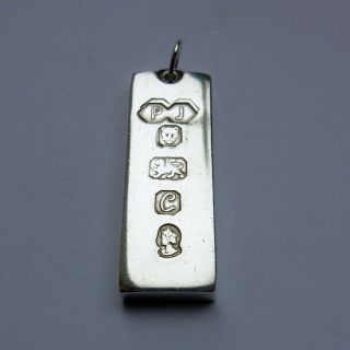 Vintage Sterling Silver Ingot Pendant - London 1977 - 29.  9g - One Ounce Approx.