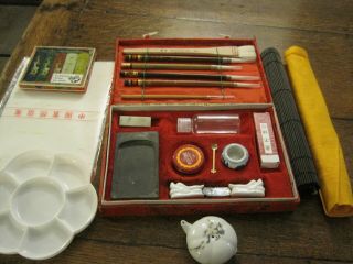 Porcelain Water Dropper,  Vintage Chinese Calligraphy Set,  Coloured Inks (lrb)
