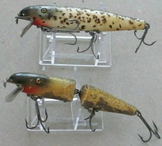 2 Vintage Fishing Lures Both Are Pflueger Palomine 1 Has Glass Eyes & Is Jointed