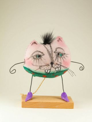 Primitive Grungy Folk Art Doll Cat Vintage Rag Collectible Dolls Ooak Handmade