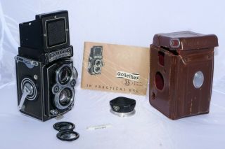 Rolleiflex 3.  5e 6x6cm Tlr Camera With 75mm F3.  5 Planar Lens.  Hood.  Case.  Cla 