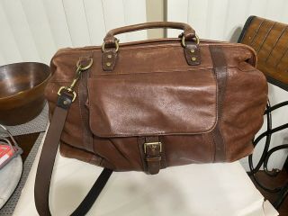 Fossil Vintage Leather Duffle Bag 13” X 24”