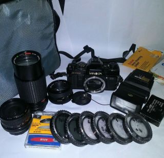 Minolta X - 700 Film Camera With 3 Lenses And 7 Filters,  Achiever Flash,  Case