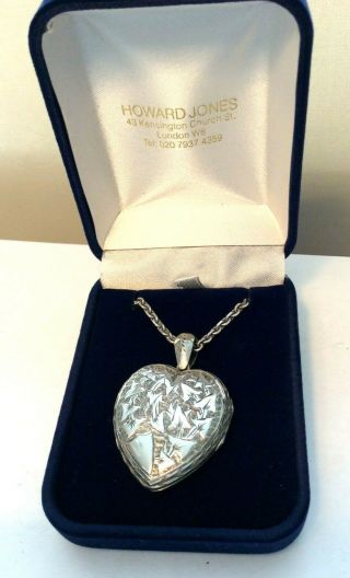 Vintage Silver Heart Locket Pendant Necklace On A Hexagon Chain 925 Boxed