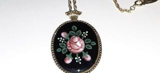 Vintage Whiting & Davis Enamel Guilloche Flower Necklace 24 "