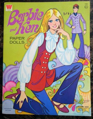 Vintage 1970 Barbie And Ken Paper Doll Book Uncut Whitman 1985