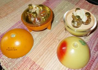 2 vintage perfume bottles shaped like orange & apple - glass - empty 3