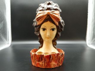 Vintage 1960s Paper Mache Lipstick Makeup Brush Holder Unique Head Vase
