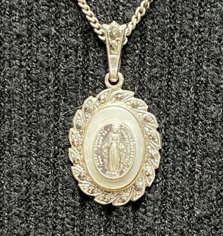 Vintage Sterling Silver Necklace,  Mother Mary Pendant