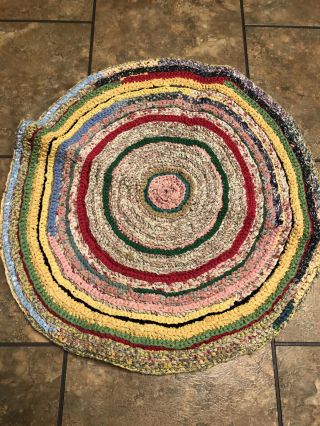 Vintage Antique Braided / Crocheted Rag Rug From Estate