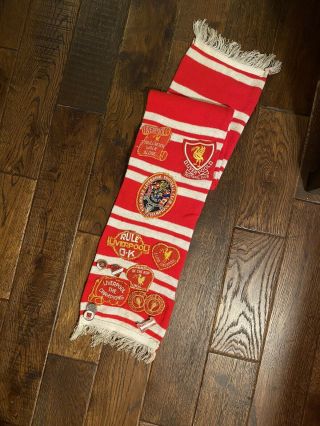 Vintage Liverpool Football Club Scarf With Patches & Badges