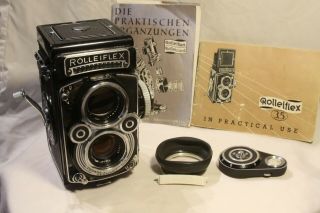 Rolleiflex 3.  5f 75mm Zeiss Planar With Coupled Meter,  Lens Hood,  Panoramic Head