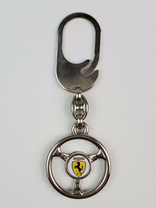 Vintage Ferrari Logo Steering Wheel Keychain Chrome W/ Anchor Link F1 Racing