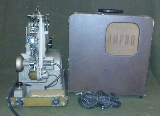 Vintage Ampro Stylist 16mm Sound & Silent Film Projector & Case Powers On,  Runs 2