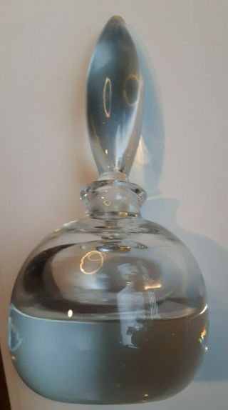Antique Vintage Clear Blown Glass Round Perfume Bottle With Stopper 6 " Tall