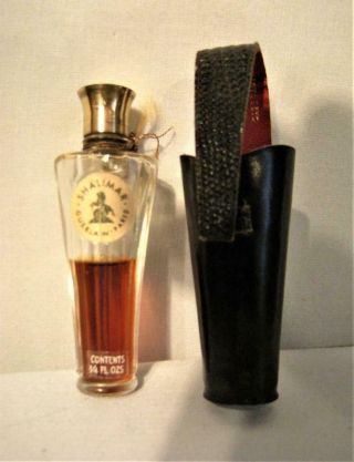 Vintage Guerlain Shalimar 1/4 Oz Travel Perfume In Black Leather Case