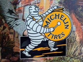 Old Vintage Michelin Tires Heavy Porcelain Enamel Gas & Oil Metal Sign Dealer
