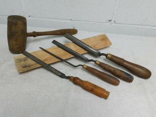 Vintage Untouched 5 Piece Mallet,  Chisel Selection,  Buck Brothers (1)